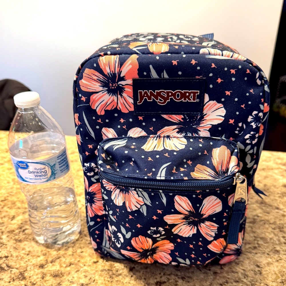Jansport Floral Backpack - Navy and Pink